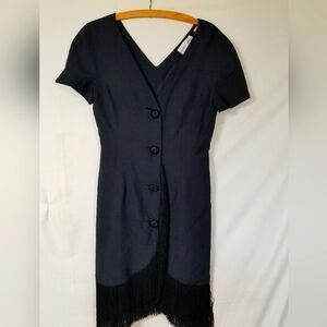 Vintage '90's Albert Nipon silk fringe trim Lil' Black Dress